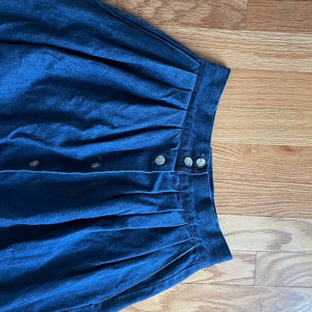 Vintage Blue Button-Down pleated A-Line Skirt